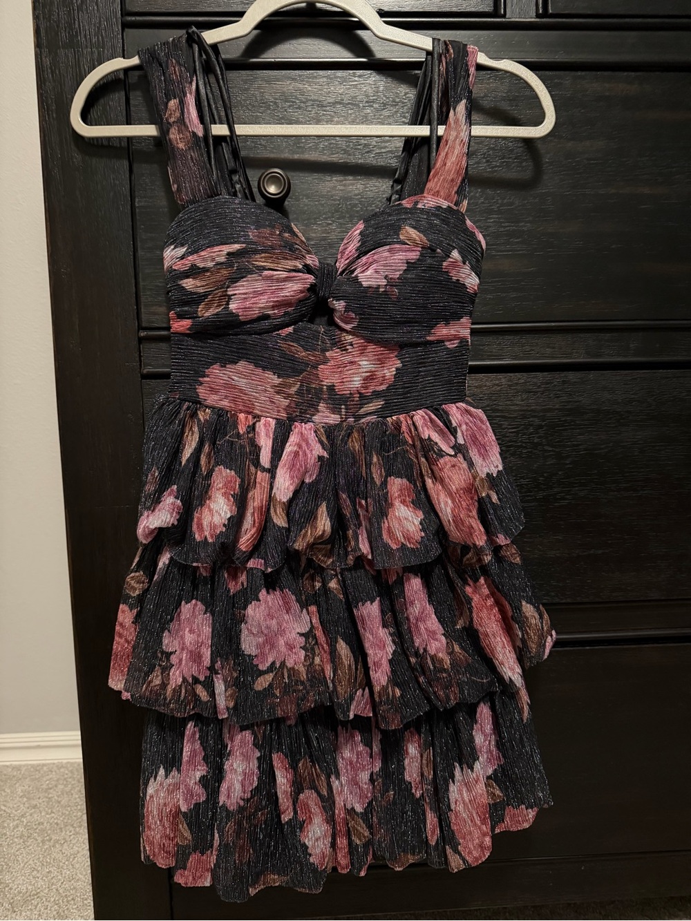 Emerald Sundae Black Mini Dress with Pink Floral Print